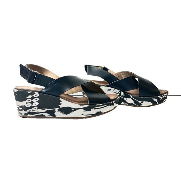 Clarks Shoes - Clarks Collection Sandals Black Leather Sling Back Open Toe Wedge Women's Sz 7 W